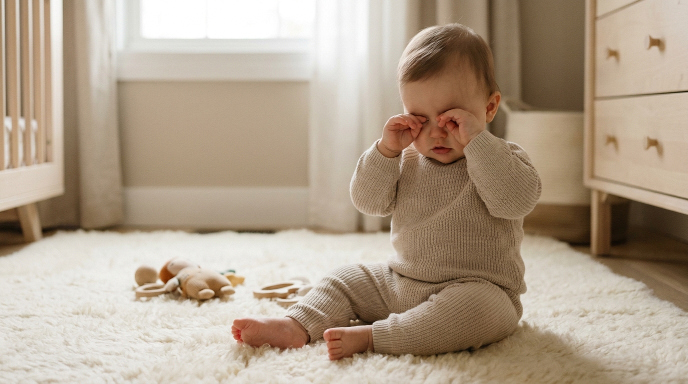 Bébé se frottant les yeux parce qu'il commence à être fatigué