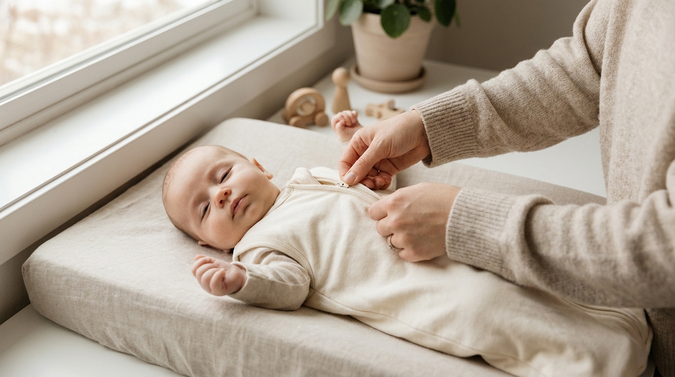 Parent préparant calmement son bébé pour la sieste